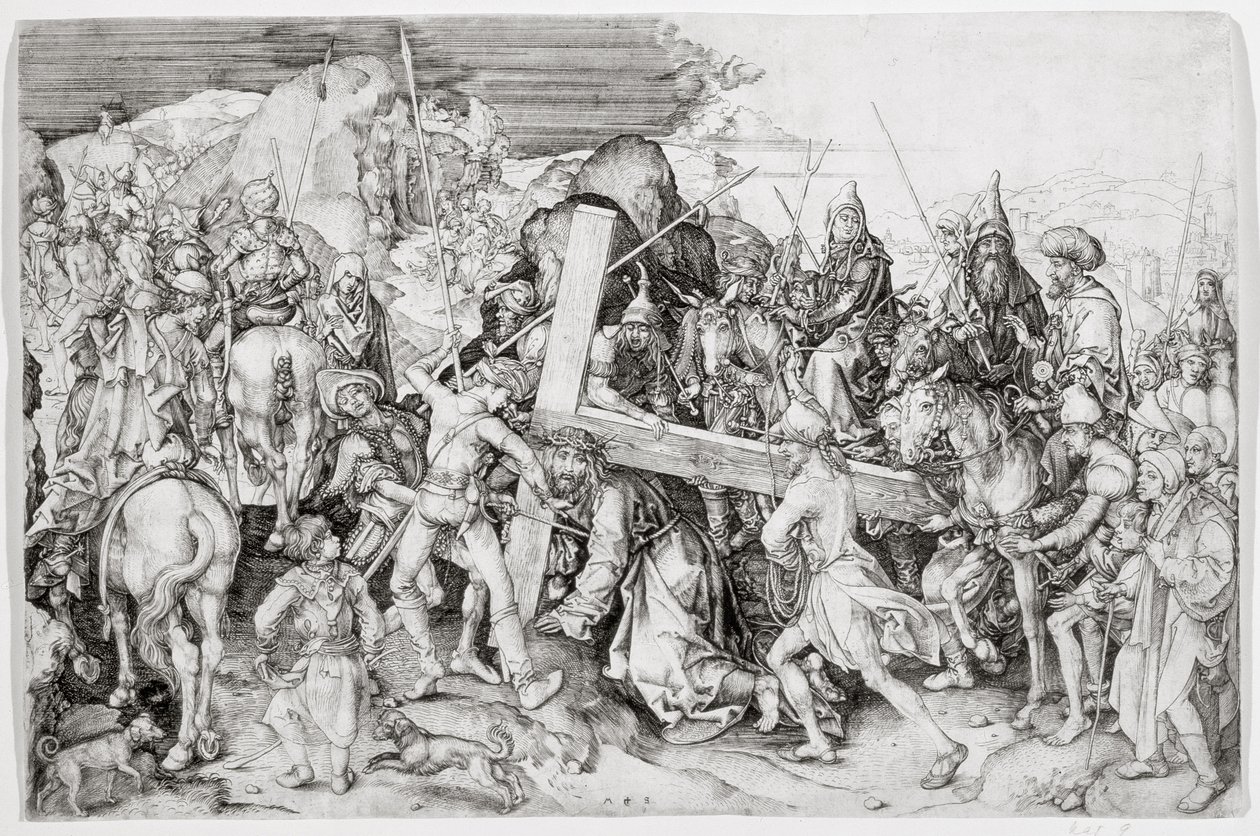 The Great Bearing of the Cross, ca. 1474 (linjegravering) av Martin Schongauer