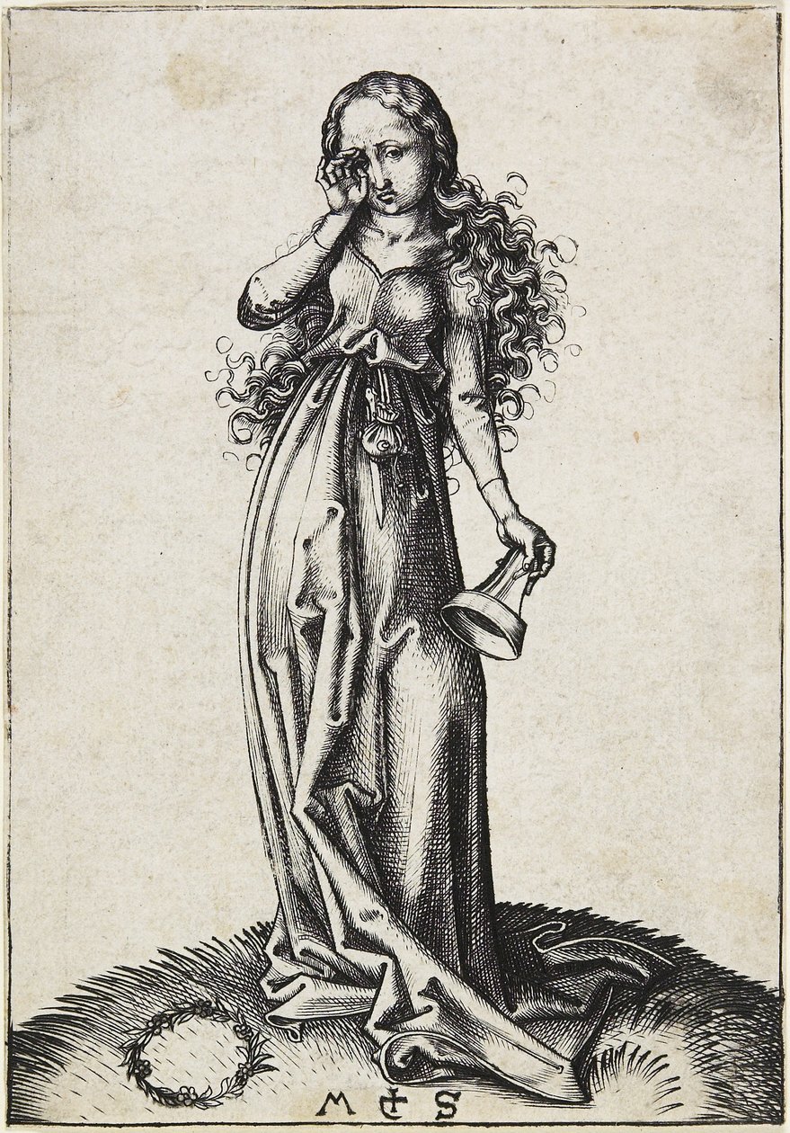 Den tredje tåpelige jomfruen, ca. 1480-1488 av Martin Schongauer