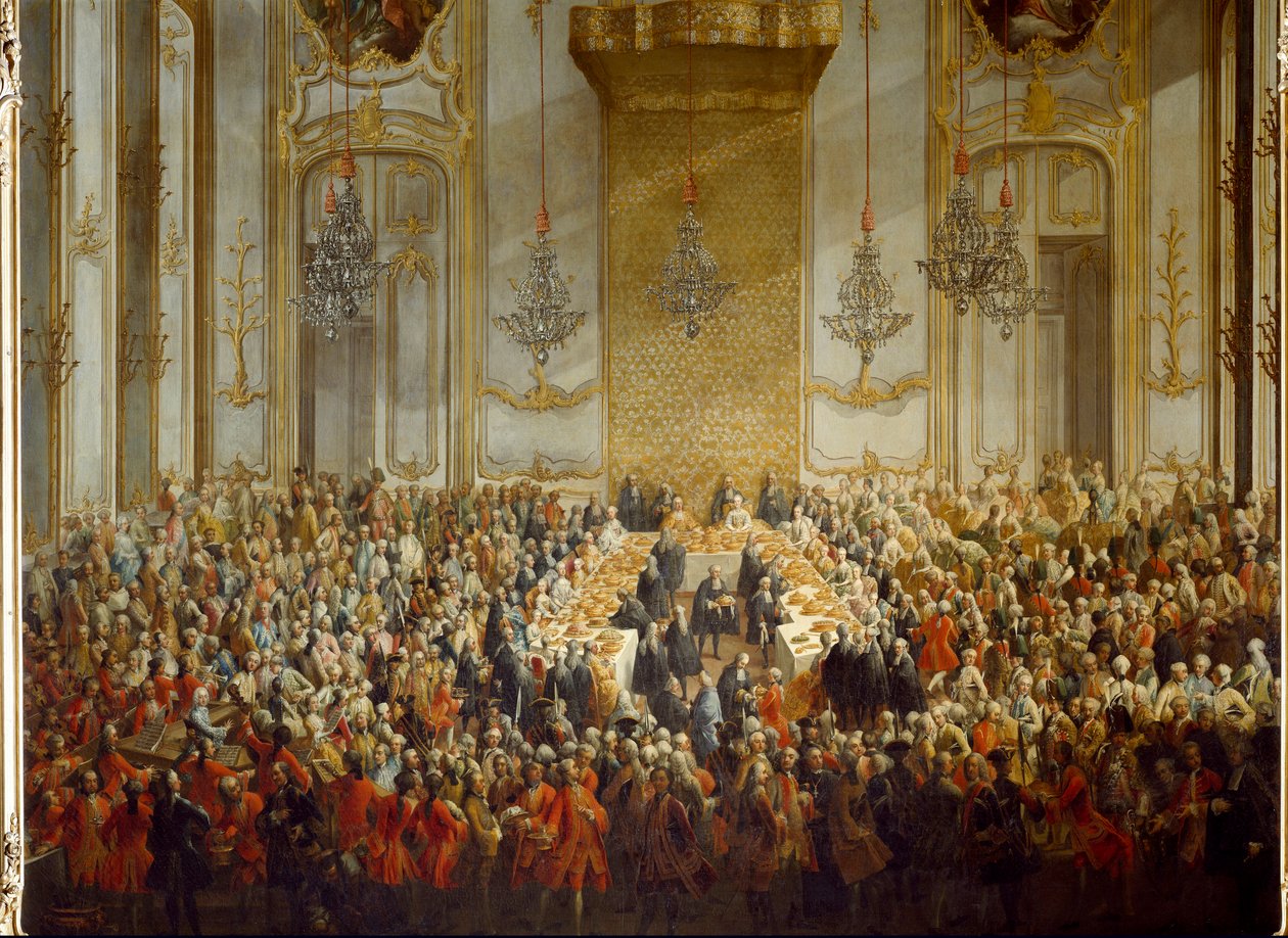 Offisiell bankett organisert for bryllupet til prinsesse Isabella av Parma med keiser Joseph II, 06.10.1760. Detalj (maleri) av Martin (and studio) Mytens or Meytens