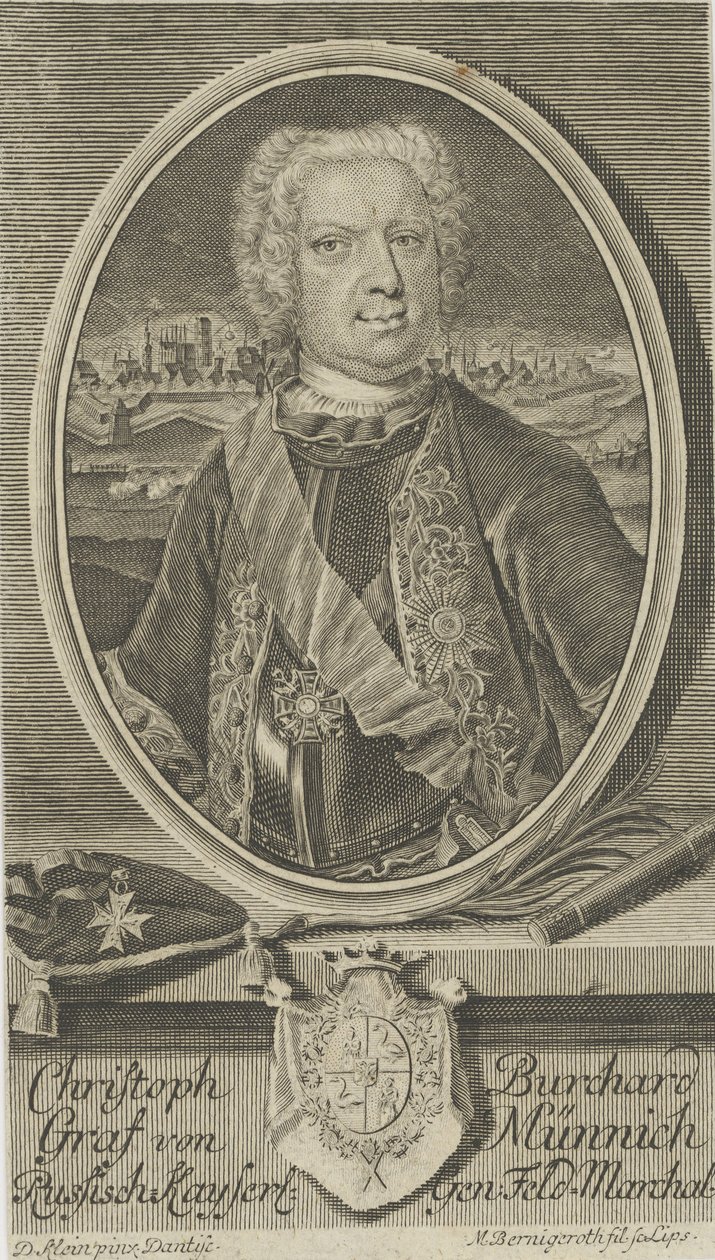 Portrett av grev Burkhard Christoph von Munnich 1683-1767, ca 1730. av Martin Bernigeroth