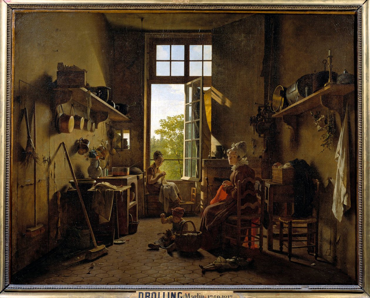 Interiør i et kjøkkenmaleri av Martin Drolling (1752-1817) 1815 Søn. 0,65x0,8 m av Martin Drölling