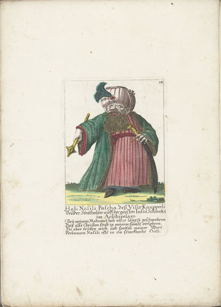 De dwerg Hali Nasili Pasha, rundt 1710 Hali Nasili Pascha, hans bror Visir Knupperli, guvernør på den store øya Schmeks i Arskipelago (tittel på objekt) Il Callotto resurcitato eller nyinnredet lite skap (serietittel) av Martin Engelbrecht (attributed to)