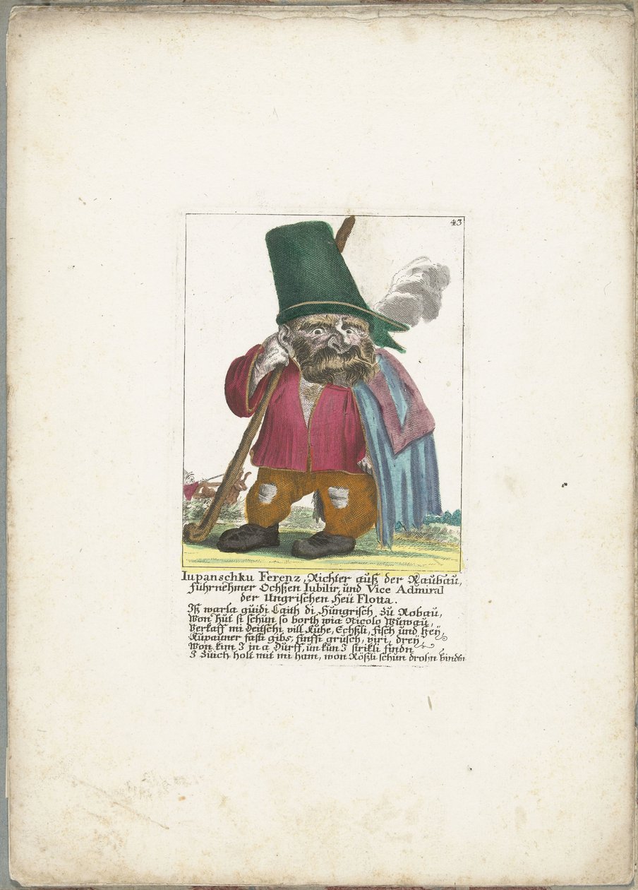 De dwerg Iupanschku Ferenz, ca. 1710 Iupanschku Ferenz, dommer fra Raubau, sjefokse Jubilir, og viseadmiral for den ungarske Heü Flotta (tittel på objekt) Il Callotto resurcitato eller nyinnredet lite skap (serietittel) av Martin Engelbrecht (attributed to)