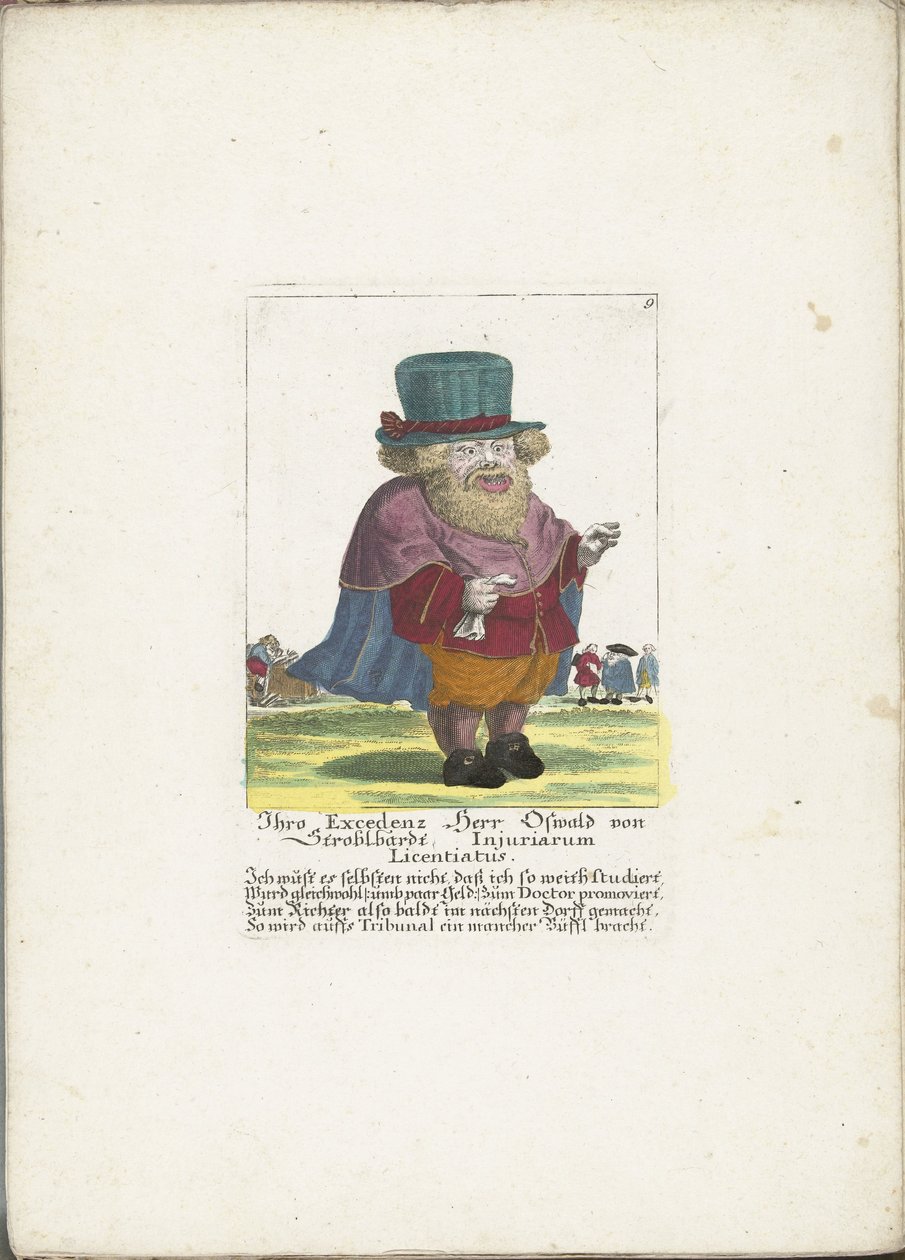 Dwerg Oswald van Stroblbardt, ca. 1710 Deres eksellens Herr Oswald von Stroblbardt Injuriarum Licentiatus (tittel på objekt) Il Callotto resurcitato eller nyinnredet lite skap (serietittel) av Martin Engelbrecht (attributed to)