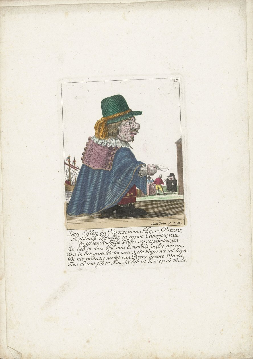 De dwerg Piters Kahlmüß Wisseller als walvisvaarder, ca. 1710 Den Edlen en Vornaemen Heer Piters Kahlmüß Wisseller, en groot Canzeler van de Groenlandische Walfis correspondenzien (title on object) Il Callotto resurcitato oder Neu eingerichtes Zwerchen C   av Martin Engelbrecht (attributed to)