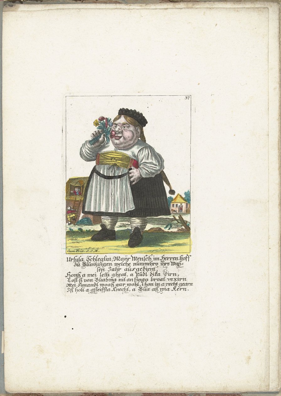 Dwerg Ursula Schleglin, ca. 1710 Ursula Schleglin, Maijr Mensch im Herren hoff zu Bluntzingen, som nå har sonet avkallsåret (tittel på objekt) Il Callotto resurcitato eller nyinnredet lite skap (serietittel) av Martin Engelbrecht (attributed to)