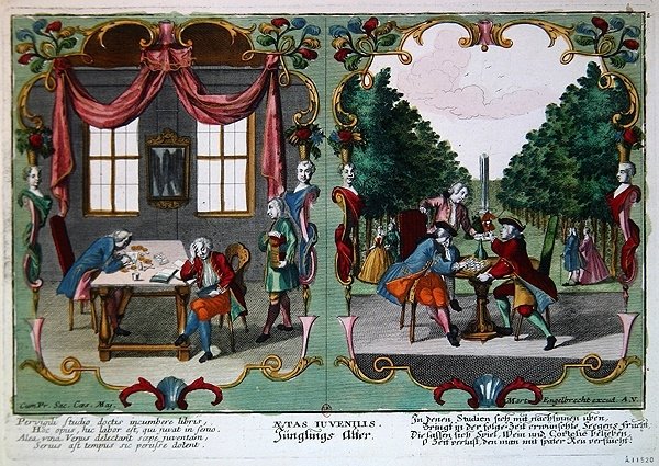 Ungdomsgutter, tidlig på 1700-tallet (fargegravering) av Martin Engelbrecht