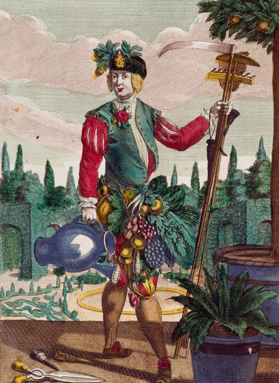 Gartner, gravering fra Assemblage des nouveau manouvries habilles av Martin Engelbrecht (1684-1756), Tyskland av Martin Engelbrecht
