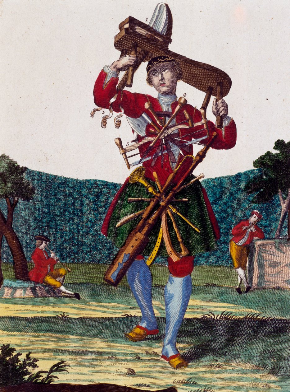 Produsent av fløyter, gravering fra Assemblage des nouveau manouvries habilles av Martin Engelbrecht (1684-1756), Tyskland av Martin Engelbrecht