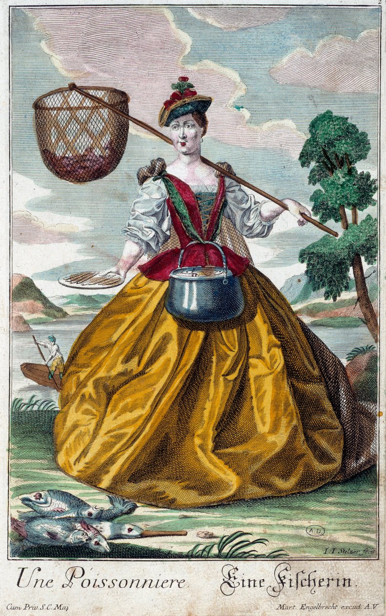 Metier: En fisk. Gravering av Martin Engelbrecht (1684-1756), i "" New assembly of the manouvries habilles"" 1700-tallet, Tyskland. Paris, dekorativ kunst av Martin Engelbrecht