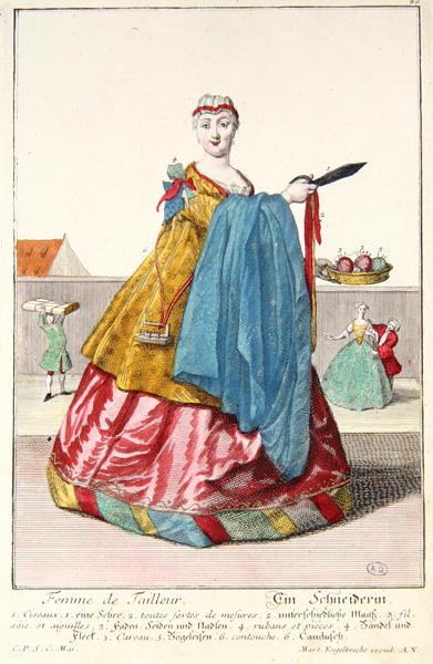 Skredderens kone, ca. 1735 (fargegravering) av Martin Engelbrecht