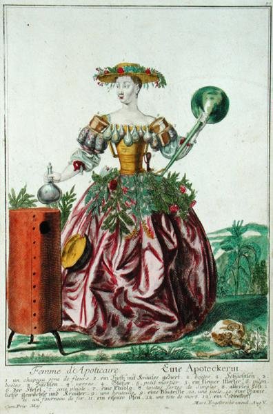 The Wife of the Apotecary, ca. 1735 (fargegravering) av Martin Engelbrecht