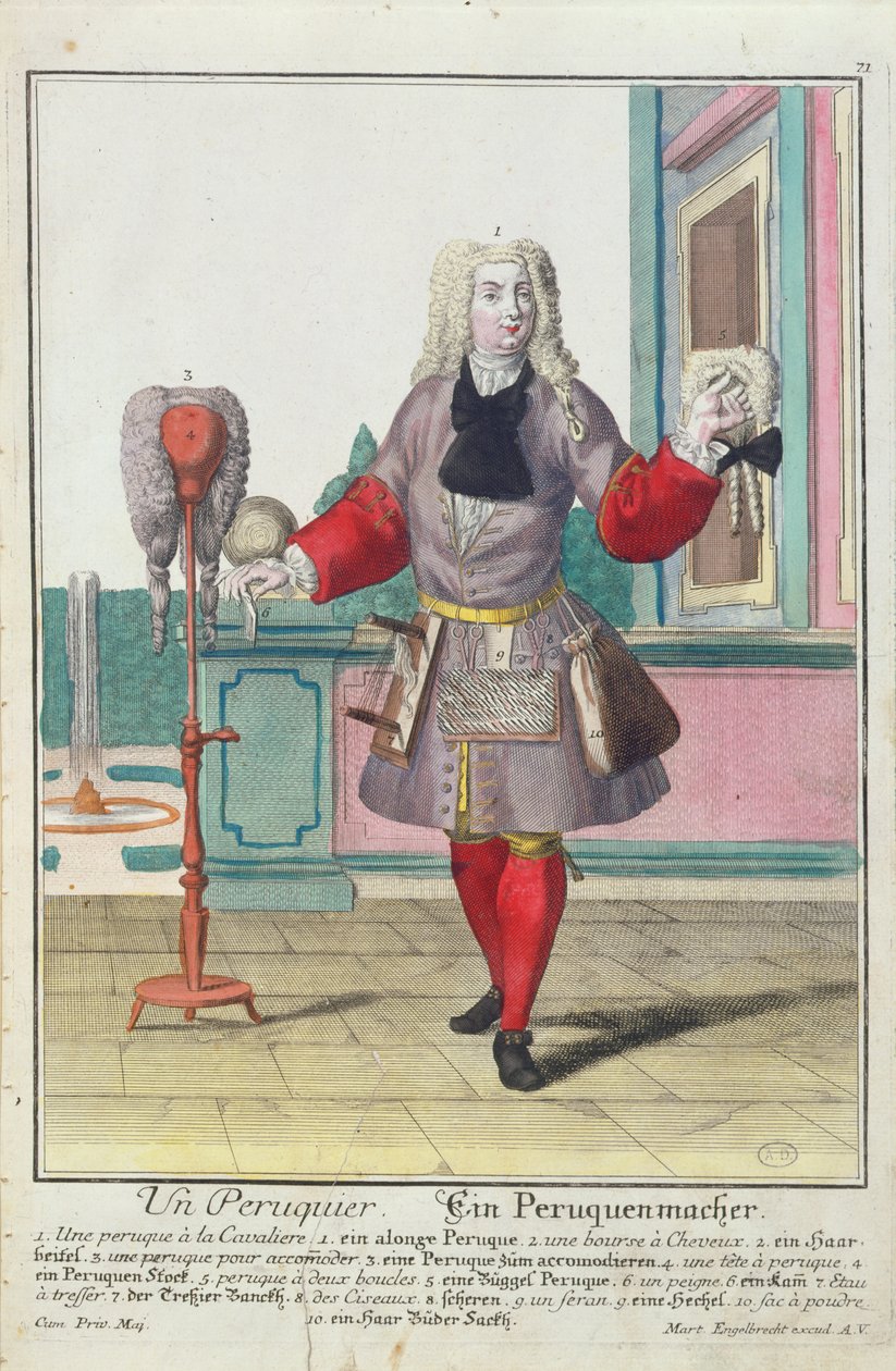 Parykkmakeren, utgitt i Augsburg, ca. 1735 av Martin Engelbrecht