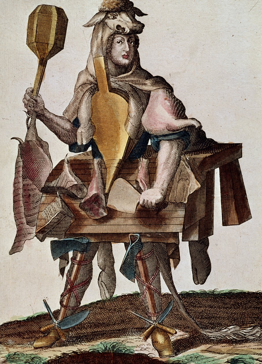 Slakteren, gravering fra Assemblage des nouveau manouvries habilles Martin Engelbrecht (1684-1756), Tyskland av Martin Engelbrecht