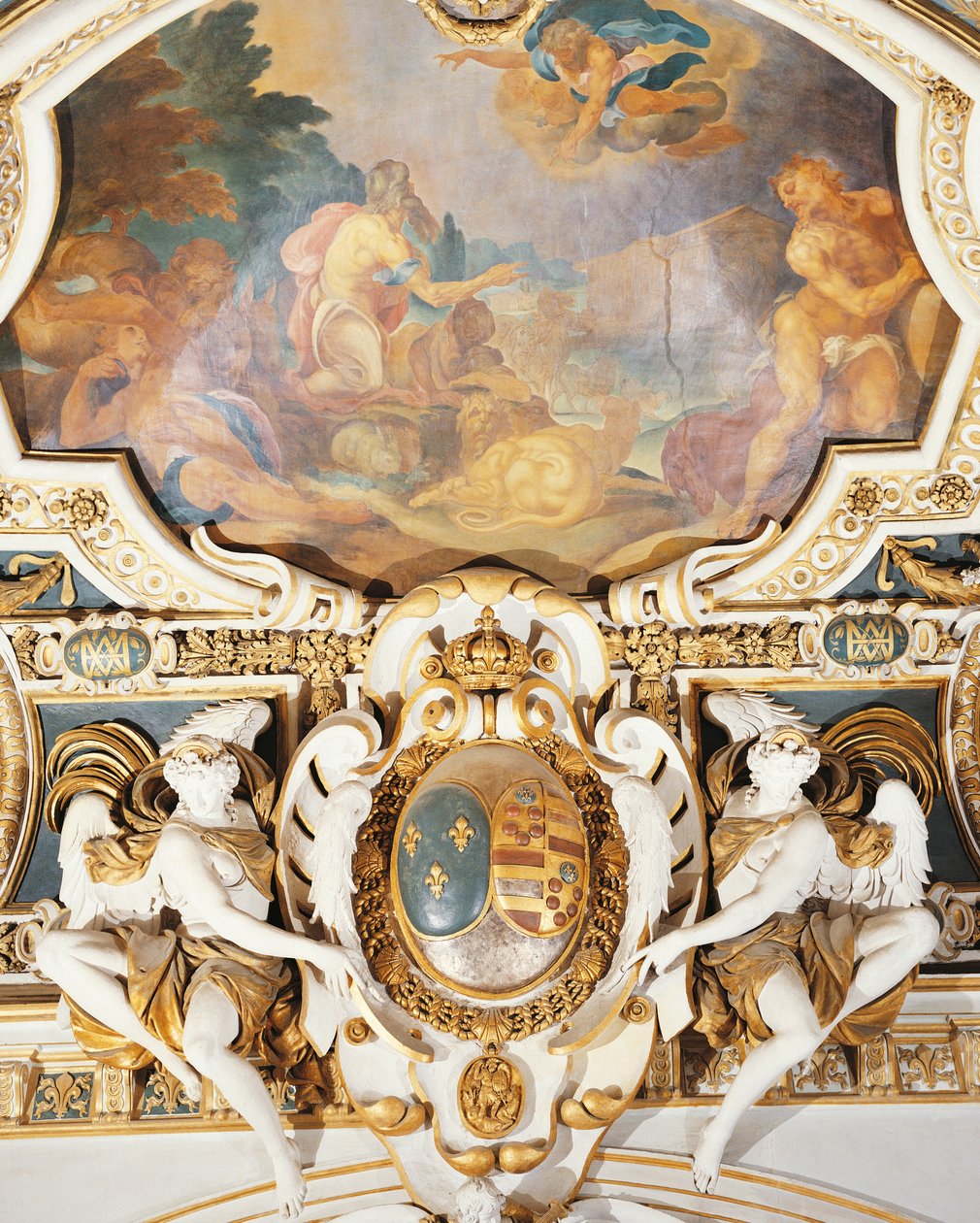 Noah og familien hans går inn i arken, i kapellet, Chateau de Fontainebleau, Frankrike av Martin Fréminet