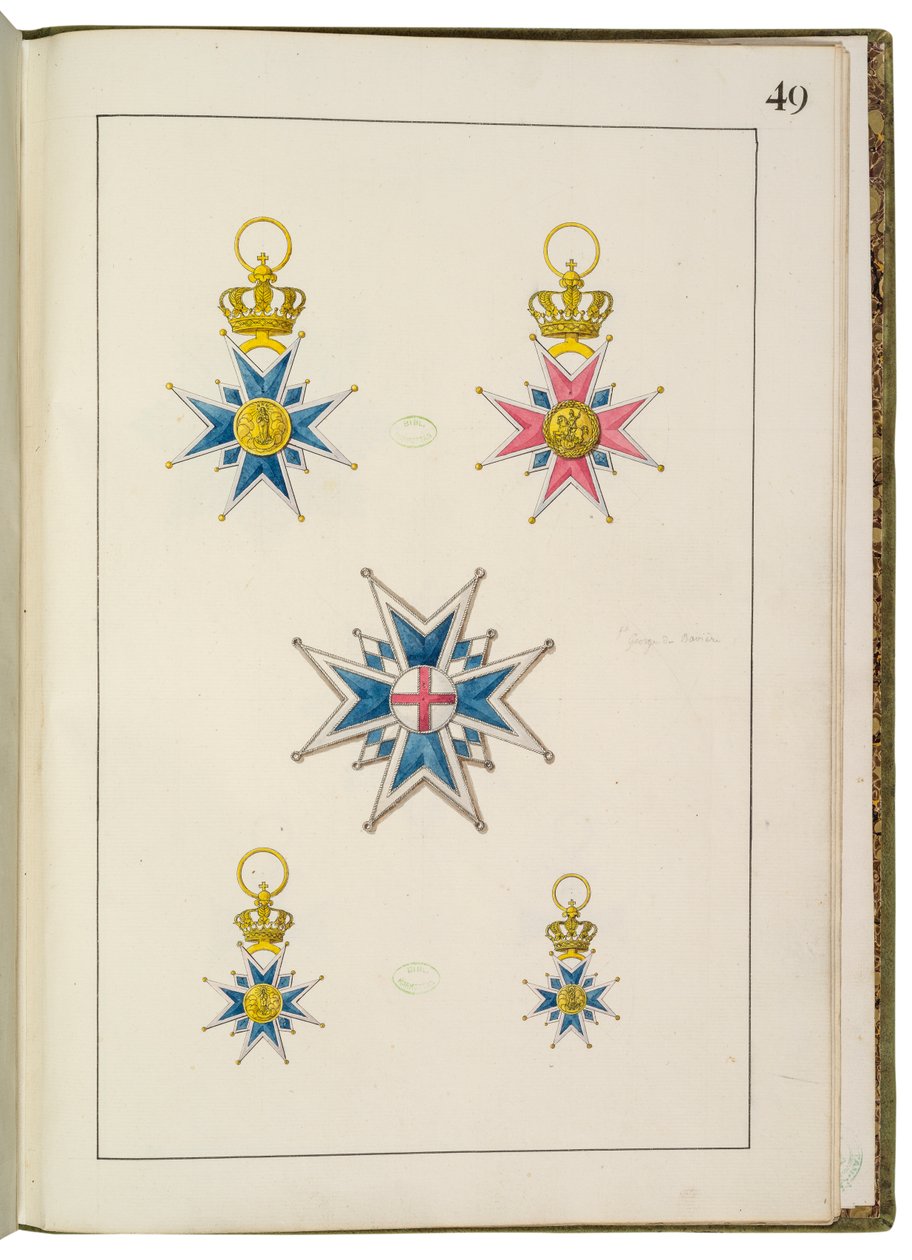 Side fra samling av franske og utenlandske ordrer av Martin Guillaume Biennais