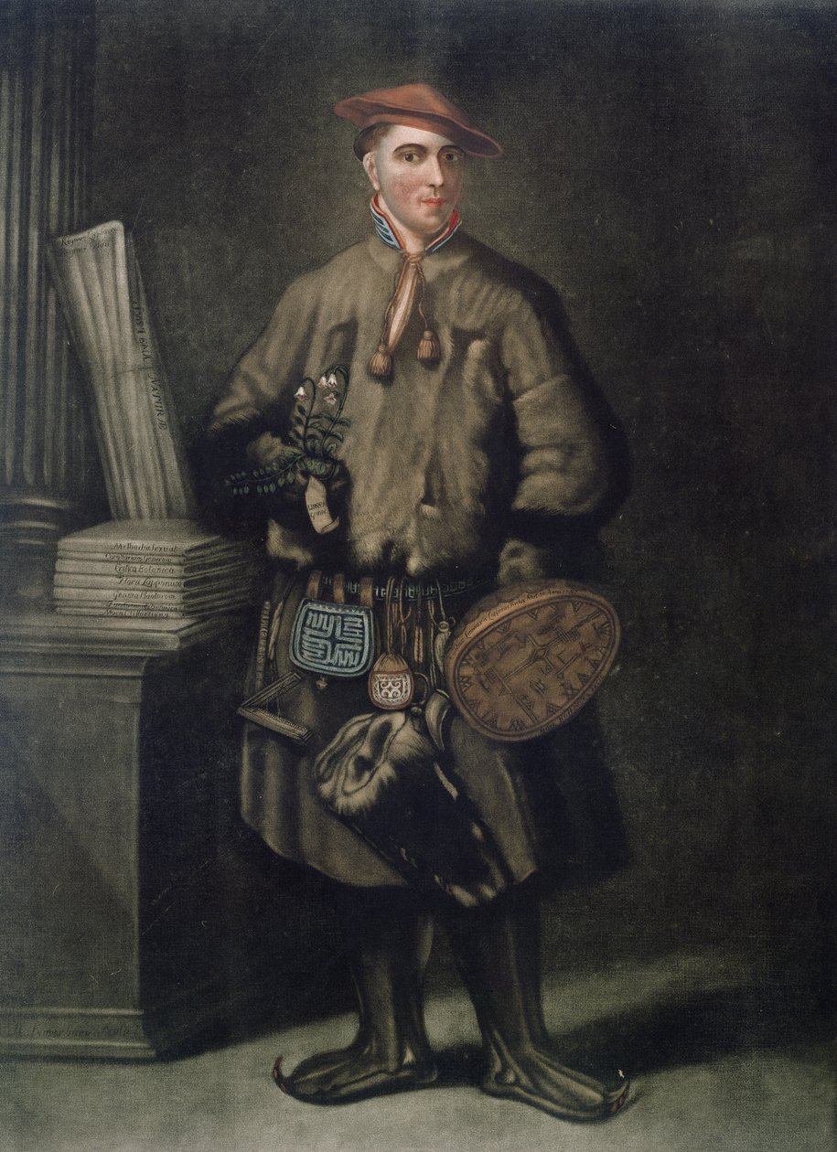Carolus Linnaeus (1707-78) i sin Lapland-kjole, gravert av Henry Kingsbury (fl.1775-98), utgitt 1805 av Martin Hoffman