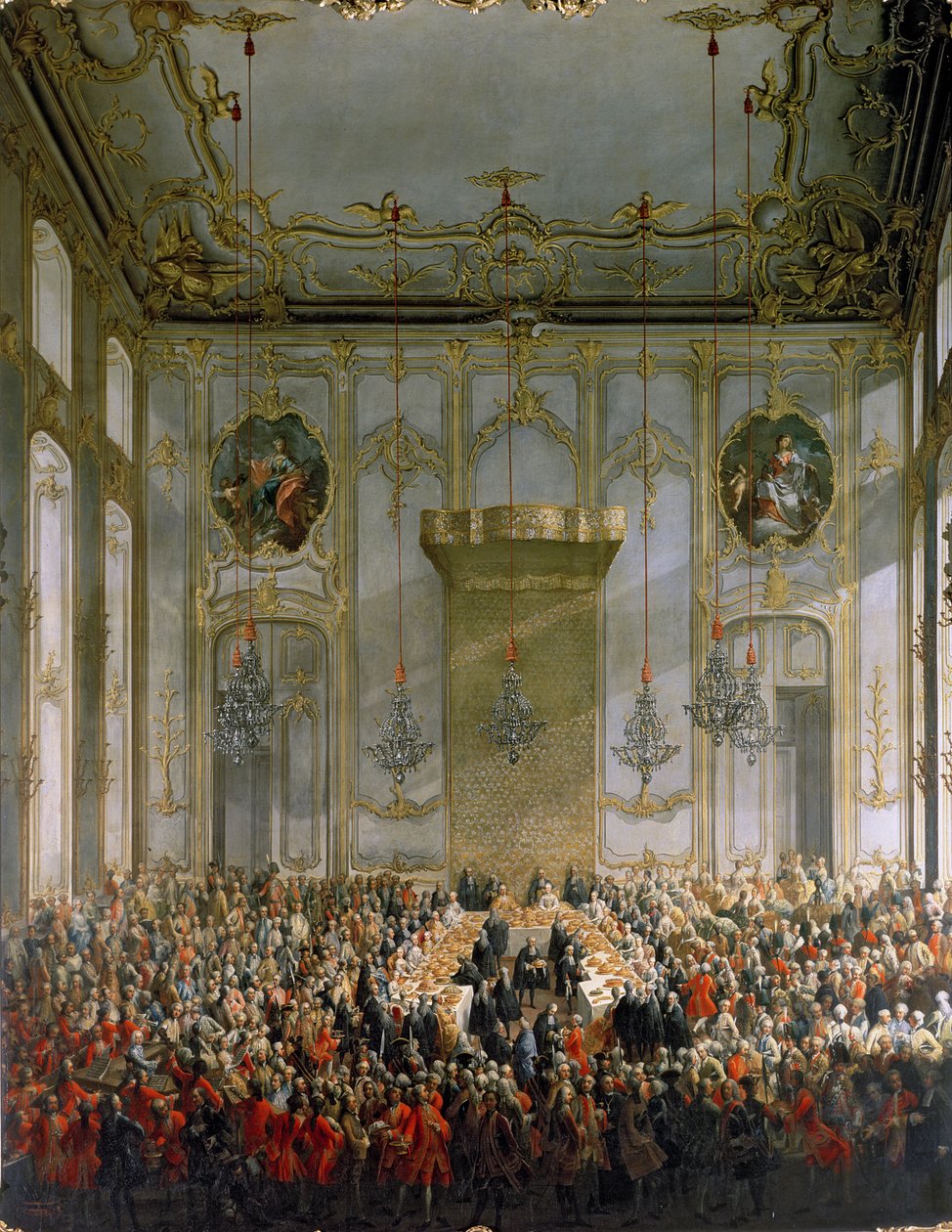 Hofbankett i det store forkammeret til Hofburg-palasset, Wien (for detaljer se 68229) av Martin II Mytens or Meytens