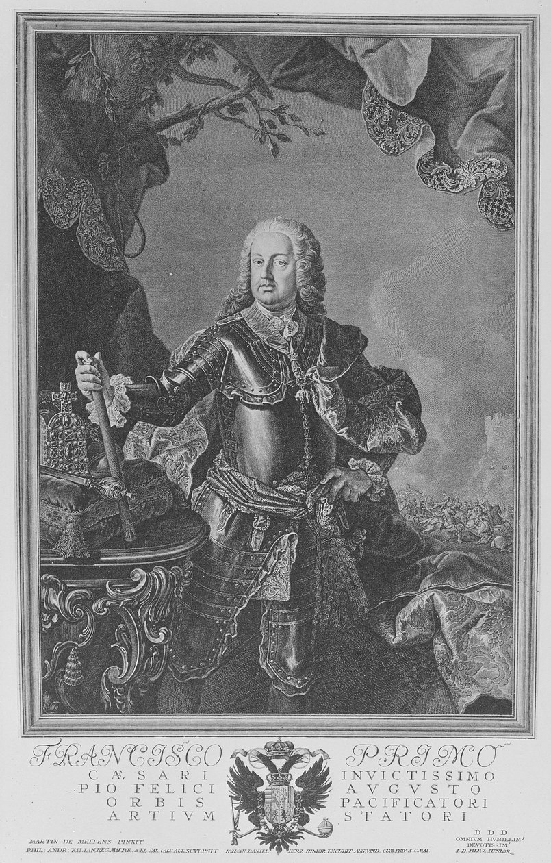 Frans I, den hellige romerske keiseren, gravert av Philipp Andreas Kilian av Martin II Mytens or Meytens