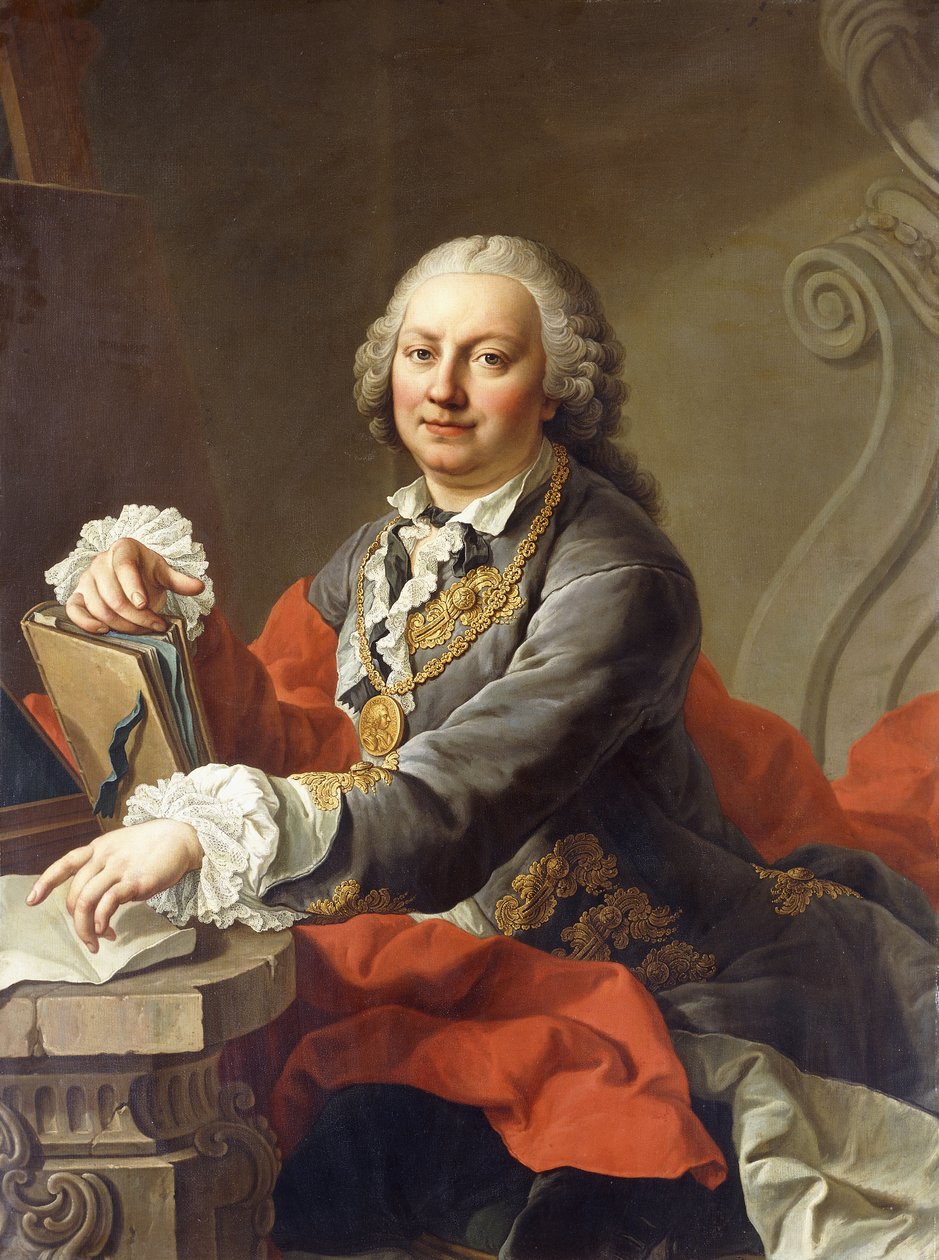 Portrett av kunstneren, halvlang, sittende foran en steinhylle, av Martin II Mytens or Meytens