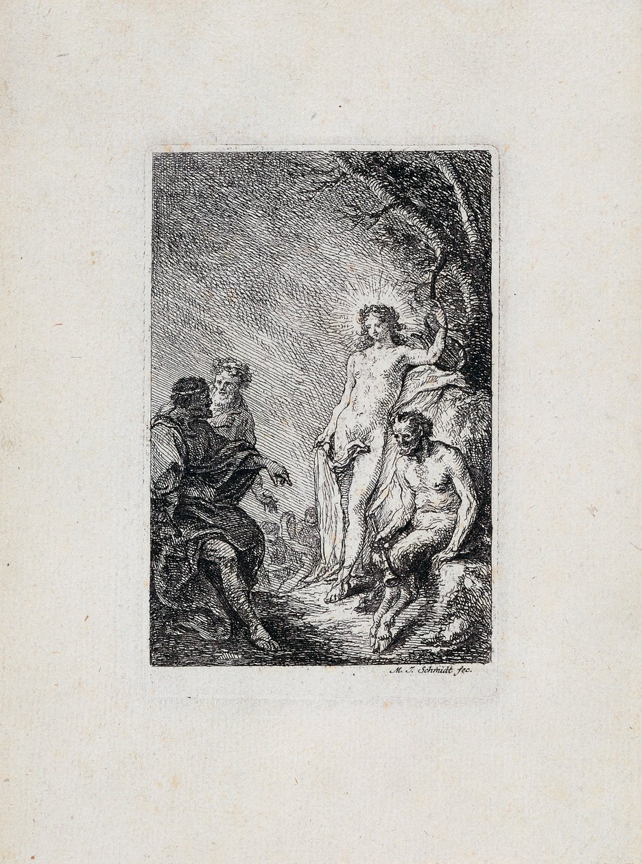Kong Midas sin dom mellom Apollo og Marsyas av Martin Johann Schmidt