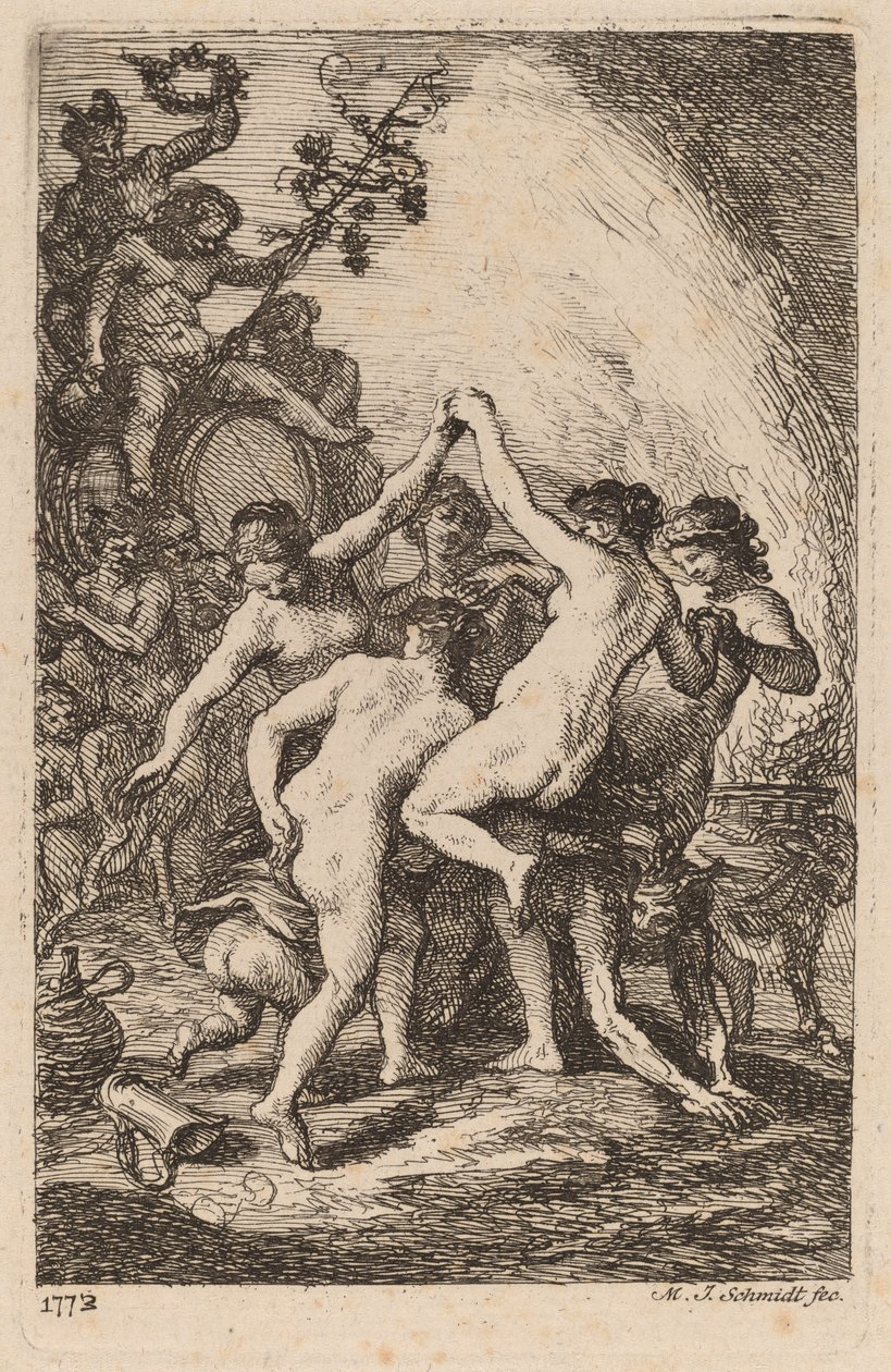 Bacchus triumf med dansende nymfer av Martin Johann Schmidt