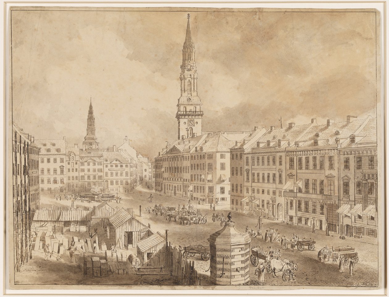 Nytorv og Gammel Torv i København med spirene til Sankt Petris og Vår Frue kirke av Martin Rudolf Heland