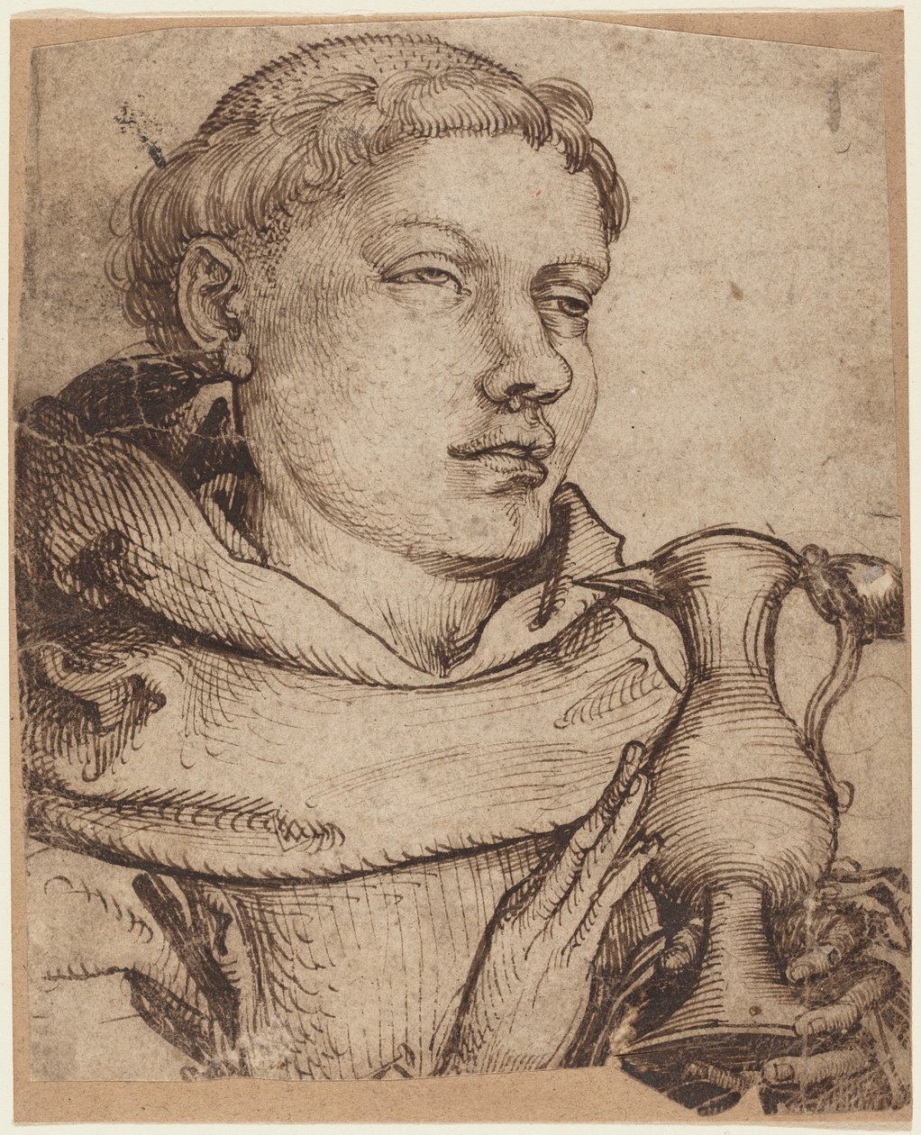 Byste av en munk som hjelper til ved nattverden av Martin Schongauer