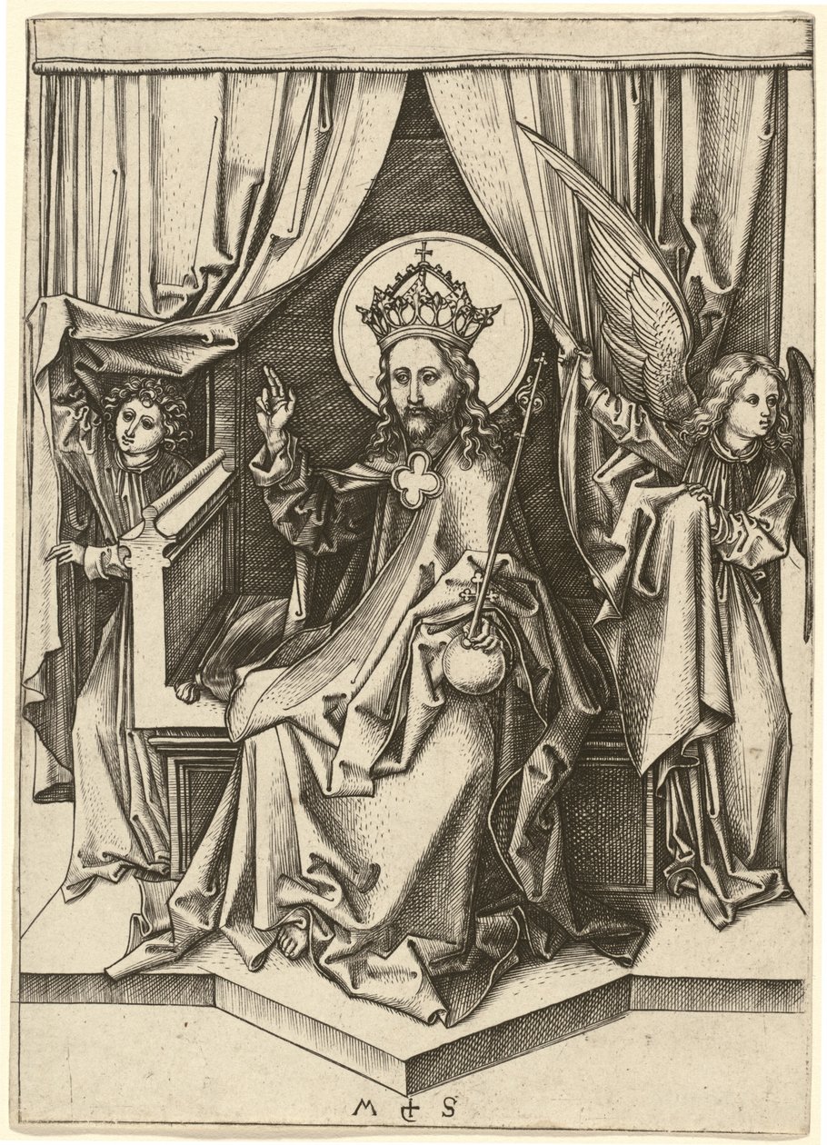 Kristus på tronen, med to engler av Martin Schongauer