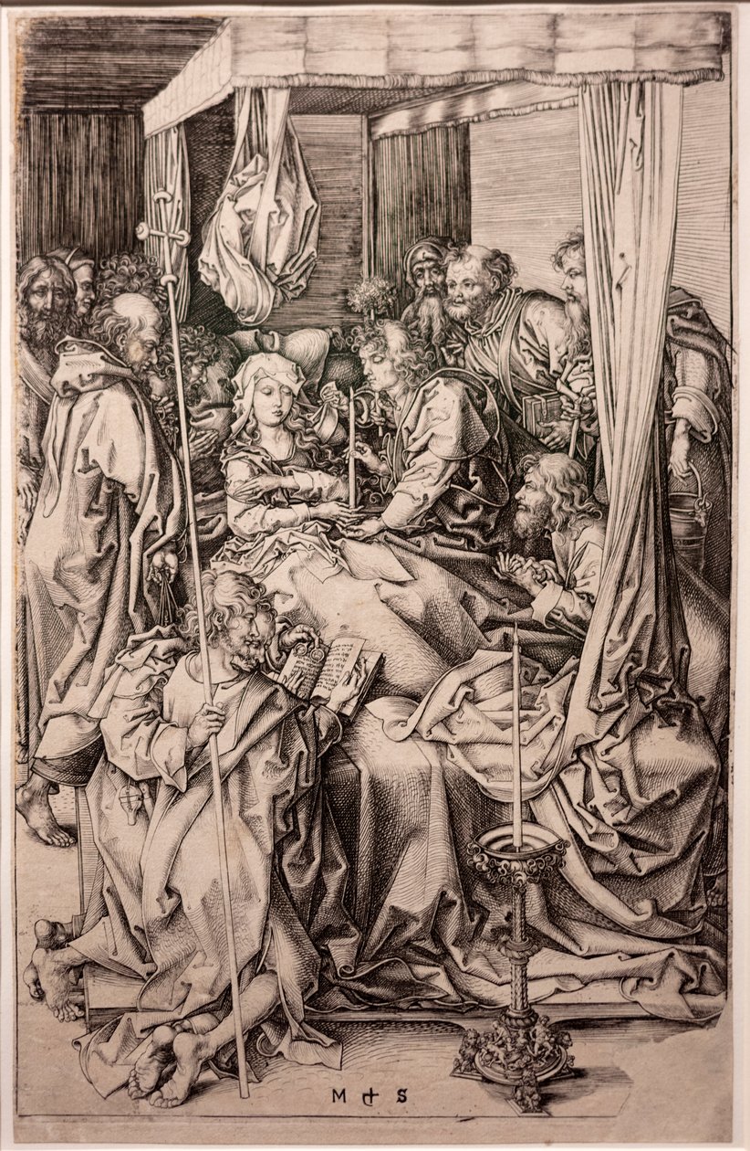 Gravering på papir. Jomfruens død. Martin Schongauer. Ca 1470-1491. (gravering på papir) av Martin Schongauer