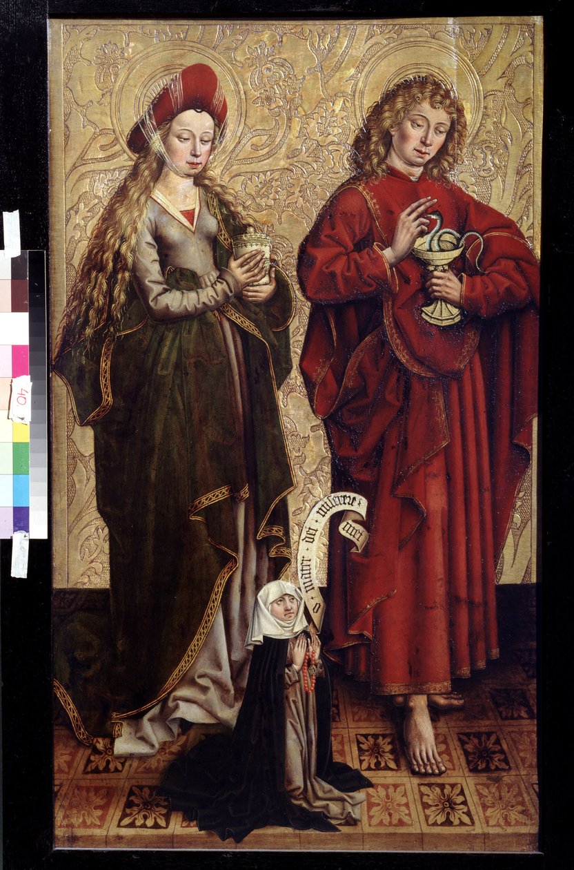 Apostelen Johannes, Maria Magdalena og giver. Maleri av Martin Schongauer (cirka 1445 eller 1450-1491). Olje på tre av Martin Schongauer