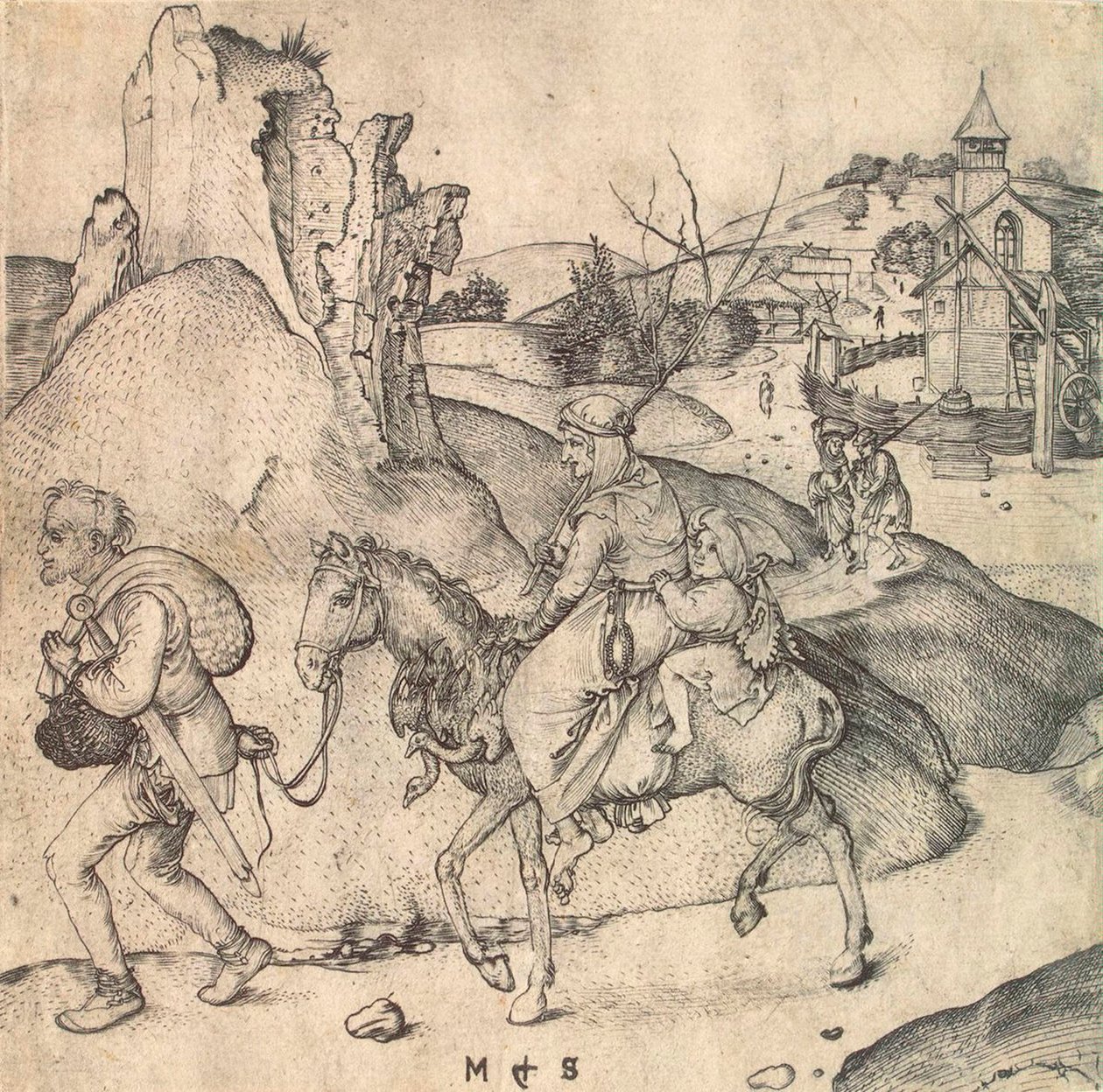 Bondefamilie på vei til markedet, mellom 1473 og 1475. av Martin Schongauer