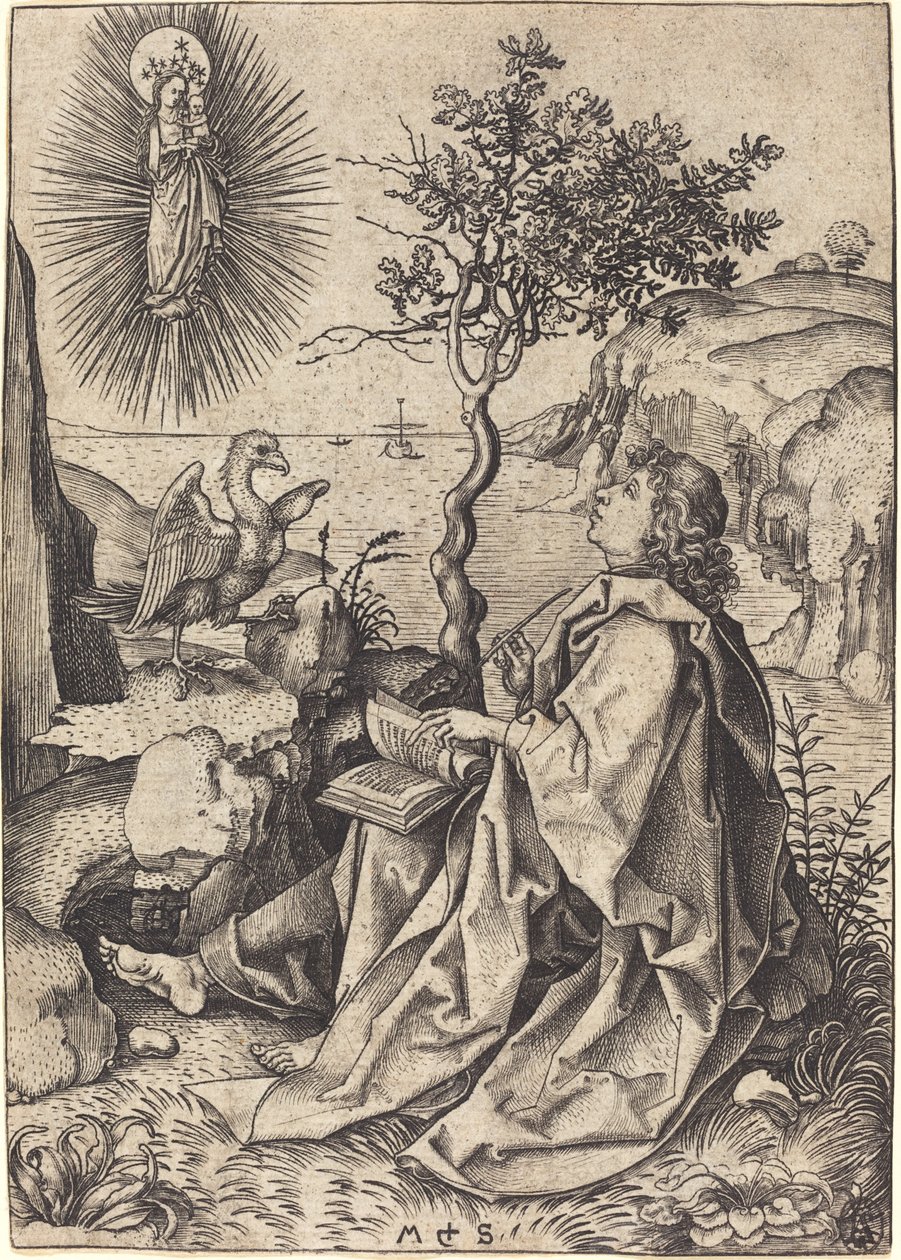 Saint John på Patmos av Martin Schongauer