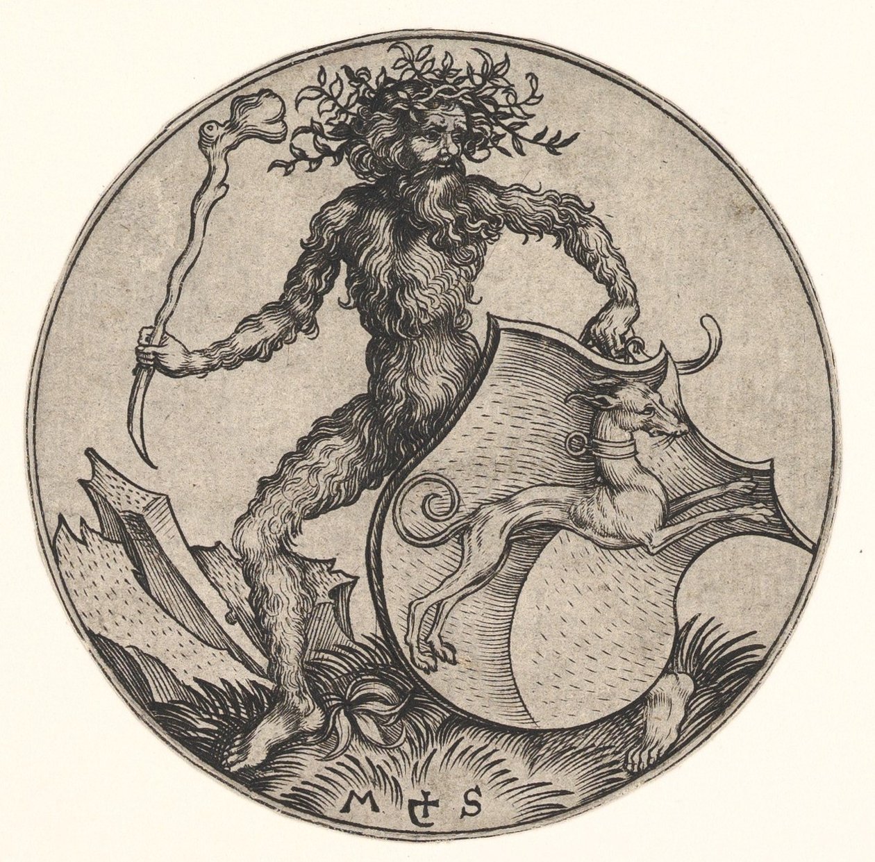 Skjold med Greyhound Holdt av Wild Man, ca. 1435-1491. av Martin Schongauer