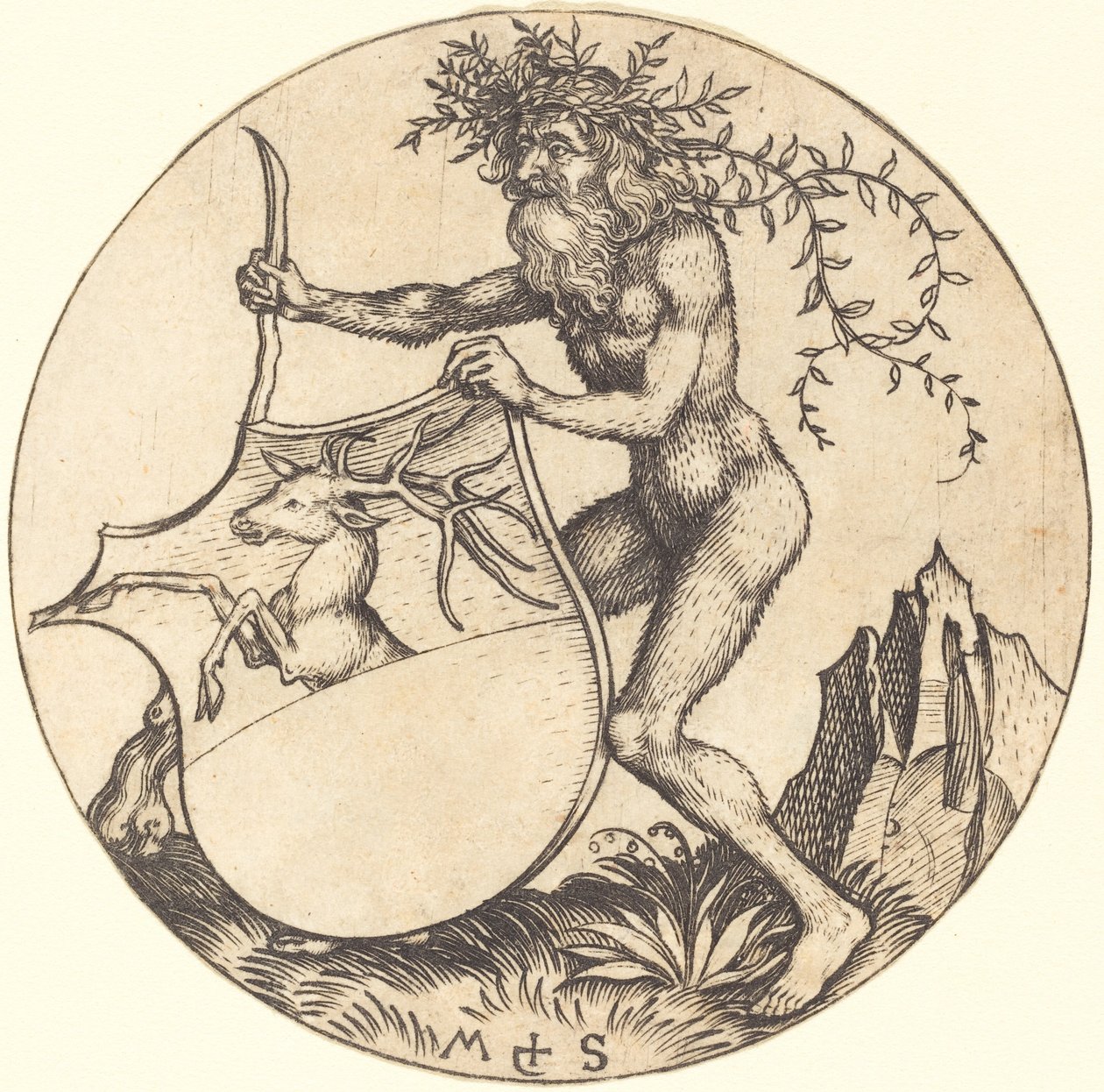 Skjold med hjort, holdt av Wild Man av Martin Schongauer