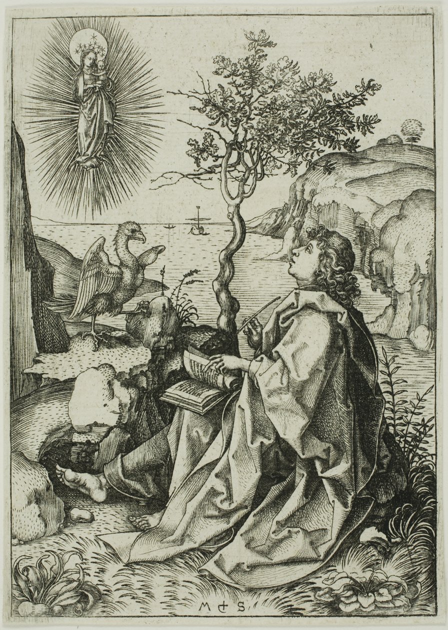 Evangelisten Johannes på Patmos av Martin Schongauer