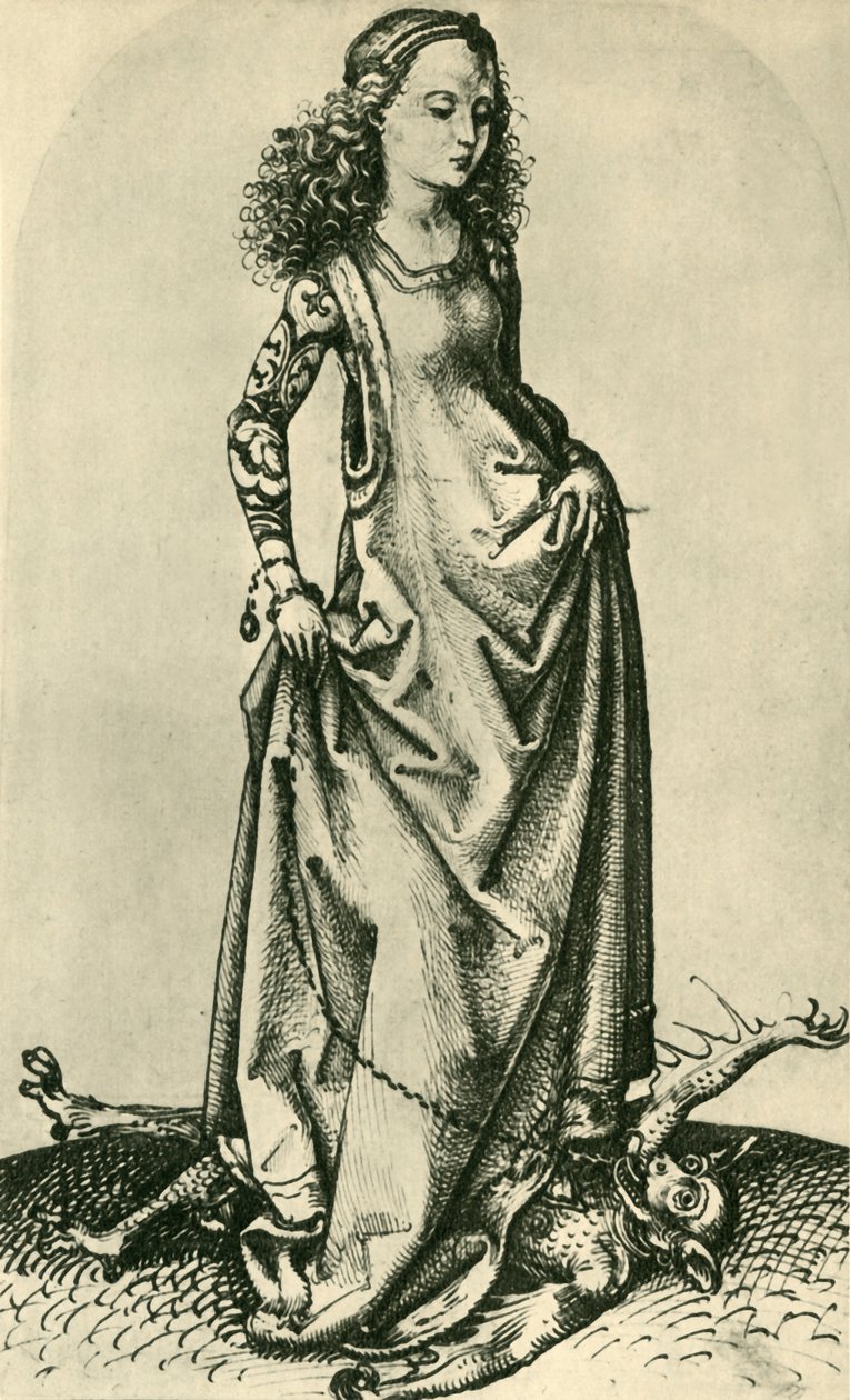 St. Margaret tråkker en demon, midten av slutten av 1400-tallet, 1943. av Martin Schongauer
