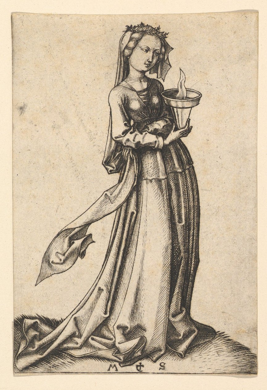 The Fourth Wise Virgin, fra serien The Wise and Foolish Virgins, ca. 1435-1491. av Martin Schongauer