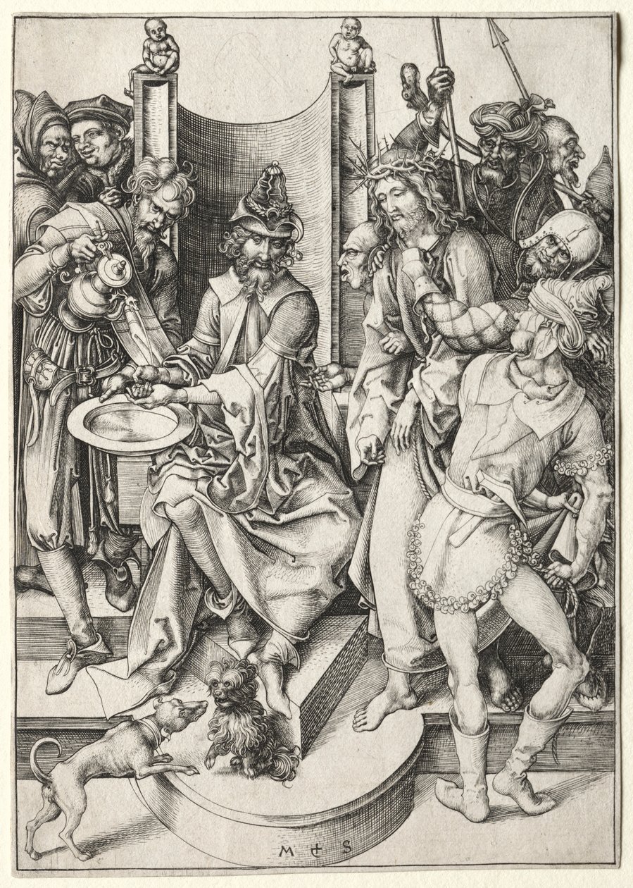 Lidenskapen: Kristus før Pilatus. av Martin Schongauer