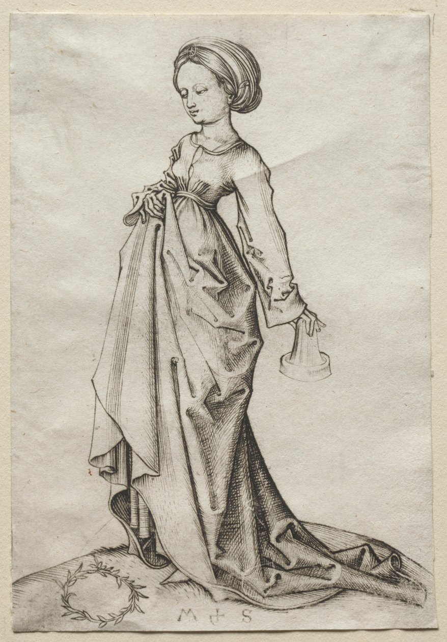 Den andre av de tåpelige jomfruer. av Martin Schongauer
