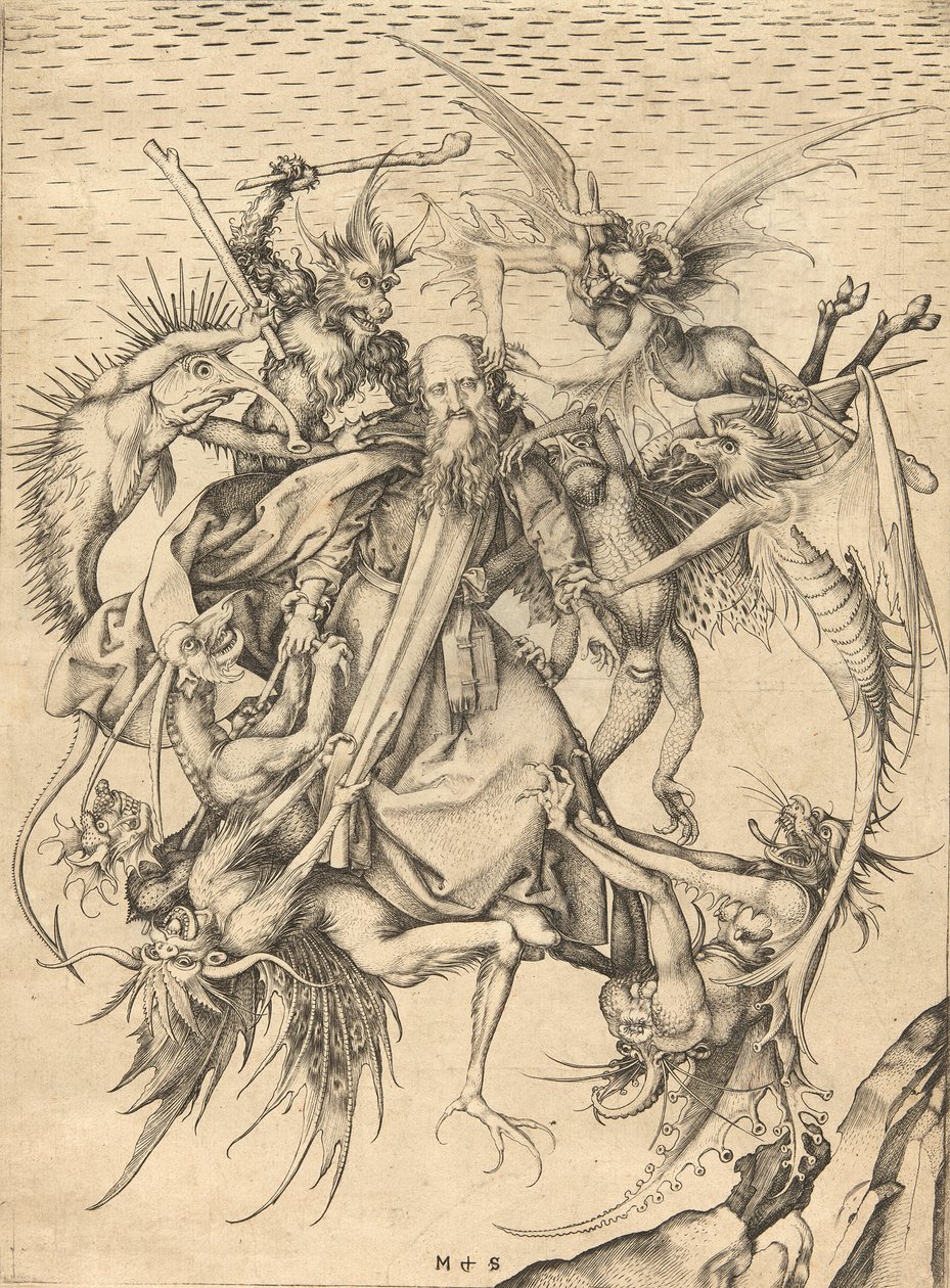 Fristelsen til Saint Anthony av Martin Schongauer