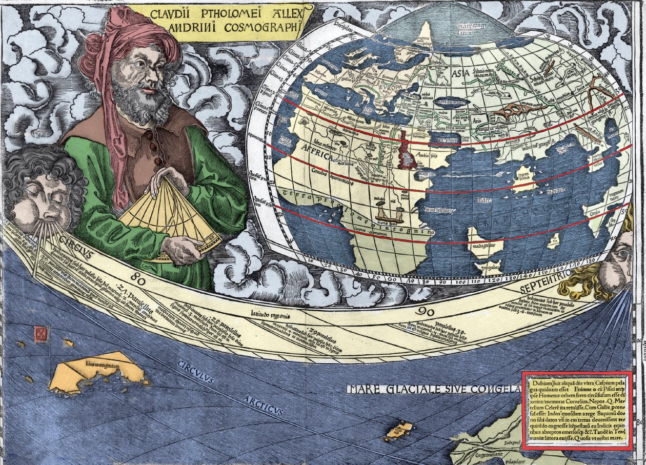 Ptolemaeus (Claudius Ptolemaeus 90-168) - Claudius Ptolemaios i "" Waldseemuller kart eller Universal Cosmography - (Universal Cosmography) - Waldseemuller Planisphere" - 1507 - av Martin Waldseemuller