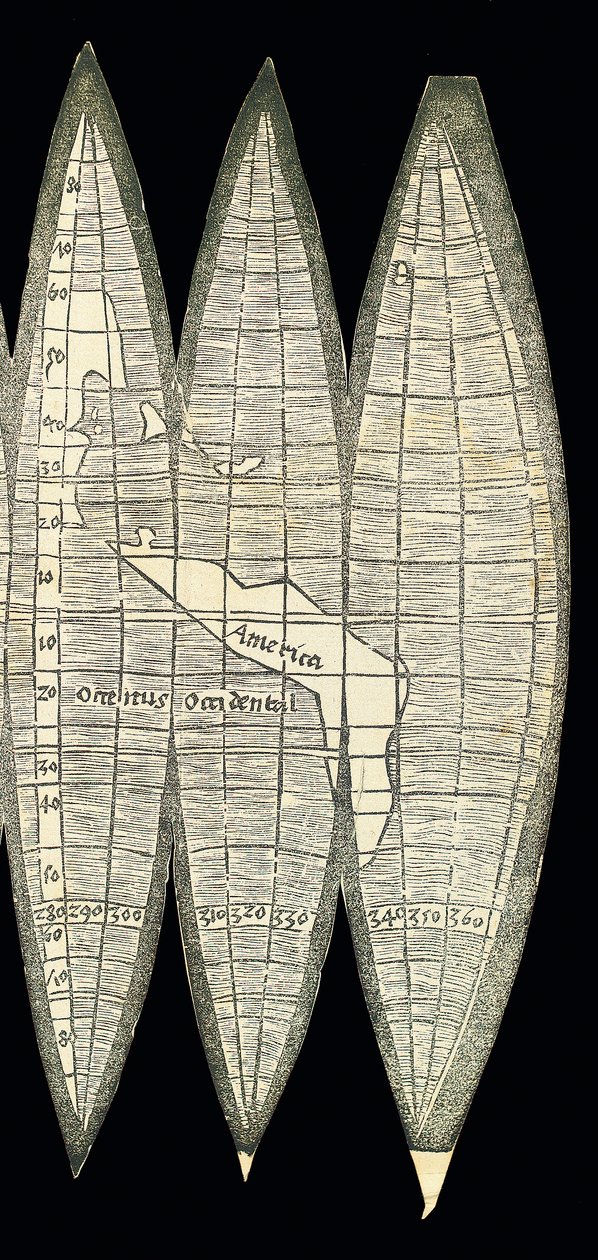 Verdenskart i form av et sett med jordklodegorer, 1507 av Martin Waldseemuller
