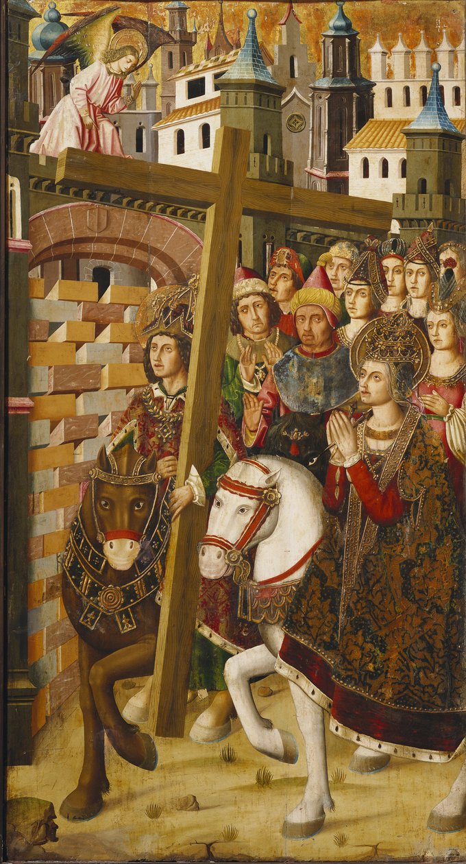 Saint Helene og keiser Heraclius (575-641) med det hellige kors foran portene til Jerusalem av Martin & Ximenez Miguel (fl.1466 1505) Bernat