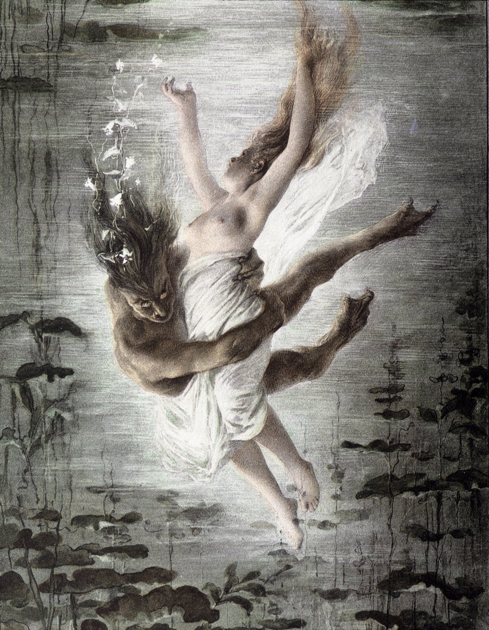 Marinemonster som bortfører en ung kvinne (detalj fra 14299), "" Allegorien", Martin Gerlach, ca. 1900. av Martin senior Gerlach