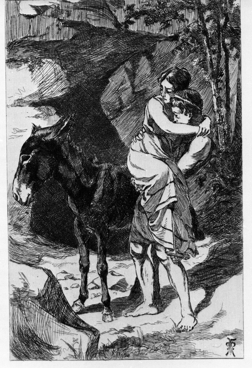 Lucius blir til et esel ved et uhell. Metamorfoser (Golden Donkey eller Asinus aureus), roman skrevet av Apulee (Lucius Apuleius) (rundt 125-rundt 180) på 200-tallet. Etching Water av Martin Van Maele av Martin van Maele