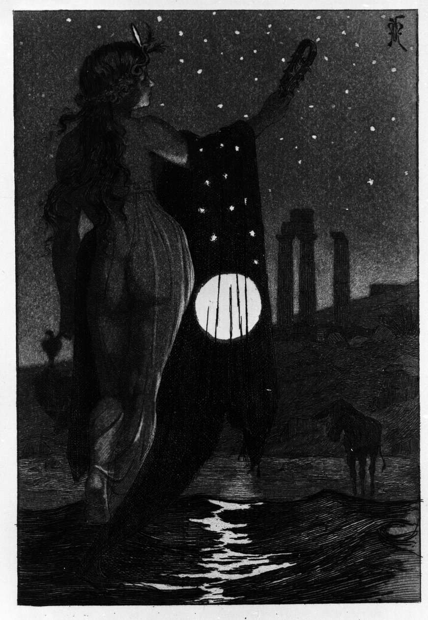 Photis forvandlet ved et uhell Lucius til et esel Les Metamorphoses (Golden Donkey eller Asinus aureus), en roman skrevet av Apulee (Lucius Apuleius) (rundt 125-rundt 180) på 200-tallet. Etching Water av Martin Van Maele av Martin van Maele