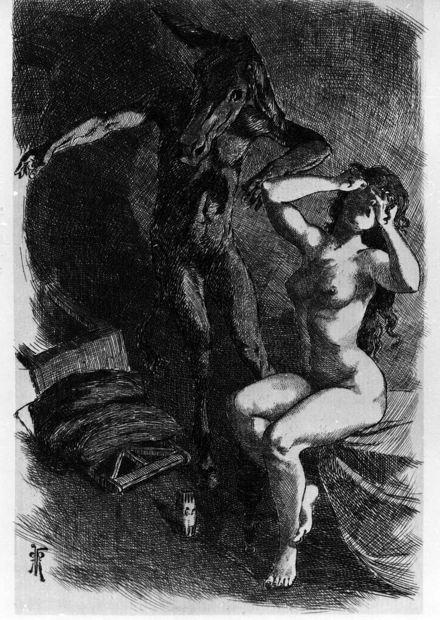 Photis forvandlet ved et uhell Lucius til et esel Les Metamorphoses (Golden Donkey eller Asinus aureus), en roman skrevet av Apulee (Lucius Apuleius) (rundt 125-rundt 180) på 200-tallet. Etching Water av Martin Van Maele av Martin van Maele