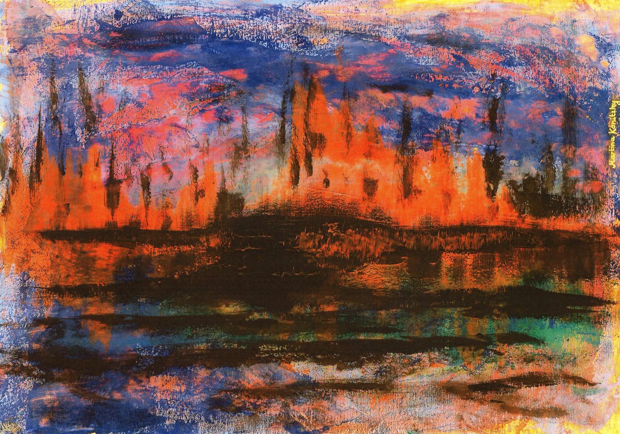 Skyline vannrefleksjoner om kvelden av Martina Konitzky