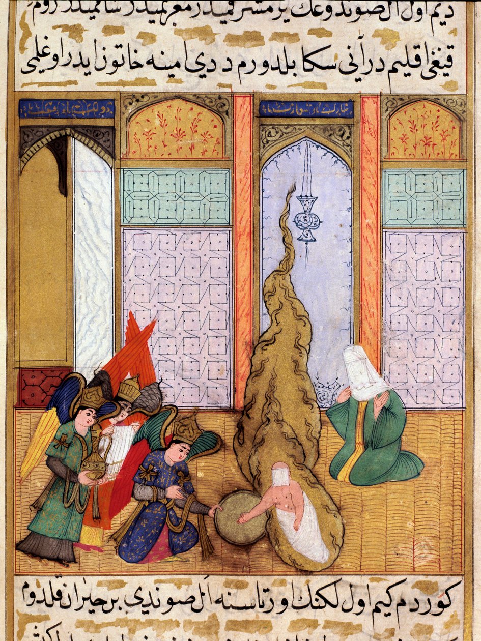 Fødselen til profeten Muhammad Miniature hentet fra "Siyer-i Nebi"" (Siyer i Nebi) episk dikt som forteller om livet til profeten Muhammed skrevet av Mustafa, sønn av Yusuf d